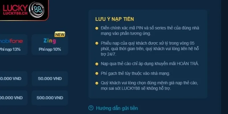 Những lưu ý quan trọng khi nạp tiền vào Lucky88