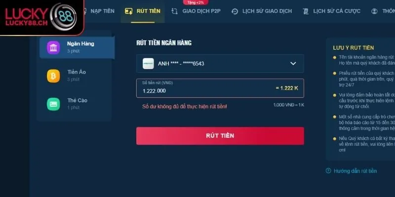 Rút tiền thông qua tài khoản ngân hàng 